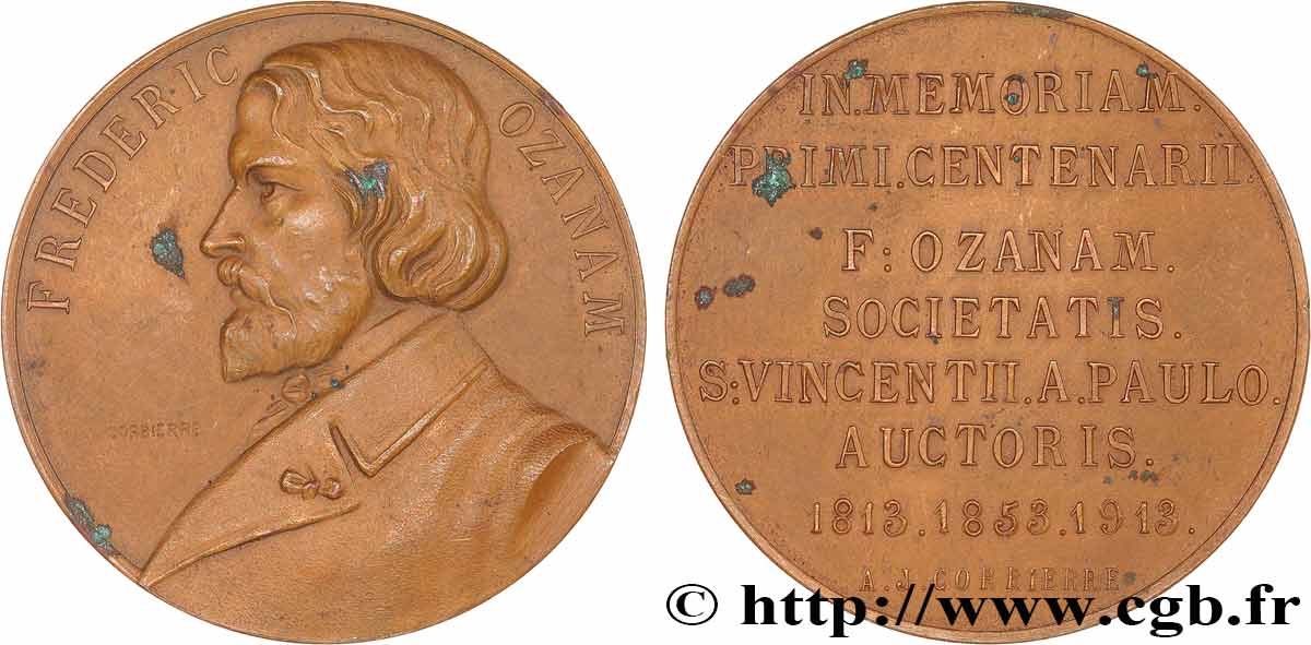 TROISIÈME RÉPUBLIQUE Médaille, Centenaire de la naissance de Frédéric Ozanam TTB