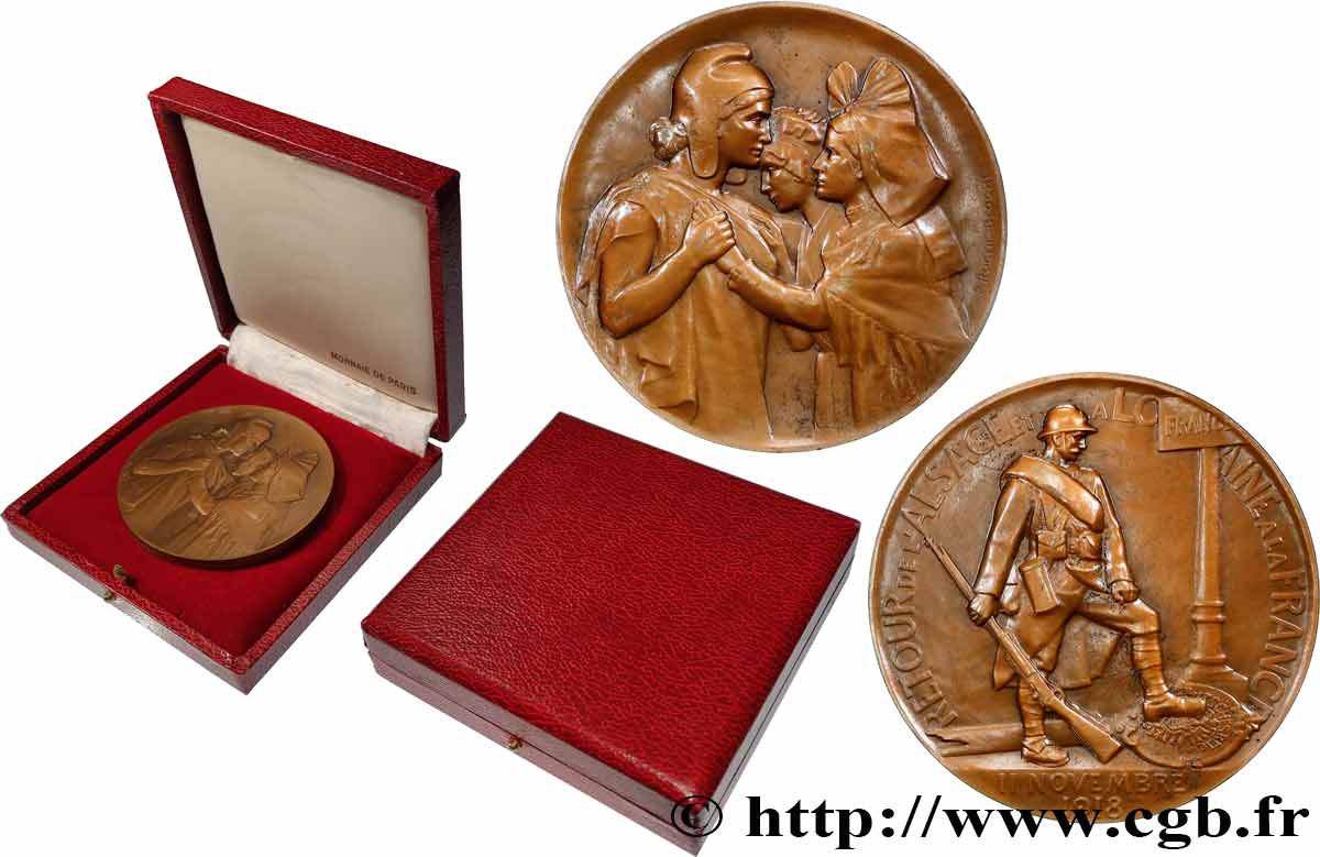 CINQUIÈME RÉPUBLIQUE Médaille, Retour de l’Alsace et Lorraine à la France, Collection première guerre mondiale TTB+