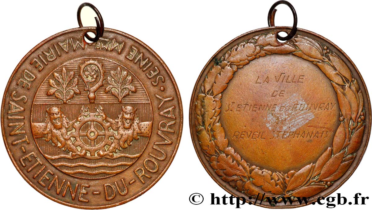 CINQUIÈME RÉPUBLIQUE Médaille, Mairie de Saint-Étienne du Rouvray, transformée en pendentif TB+