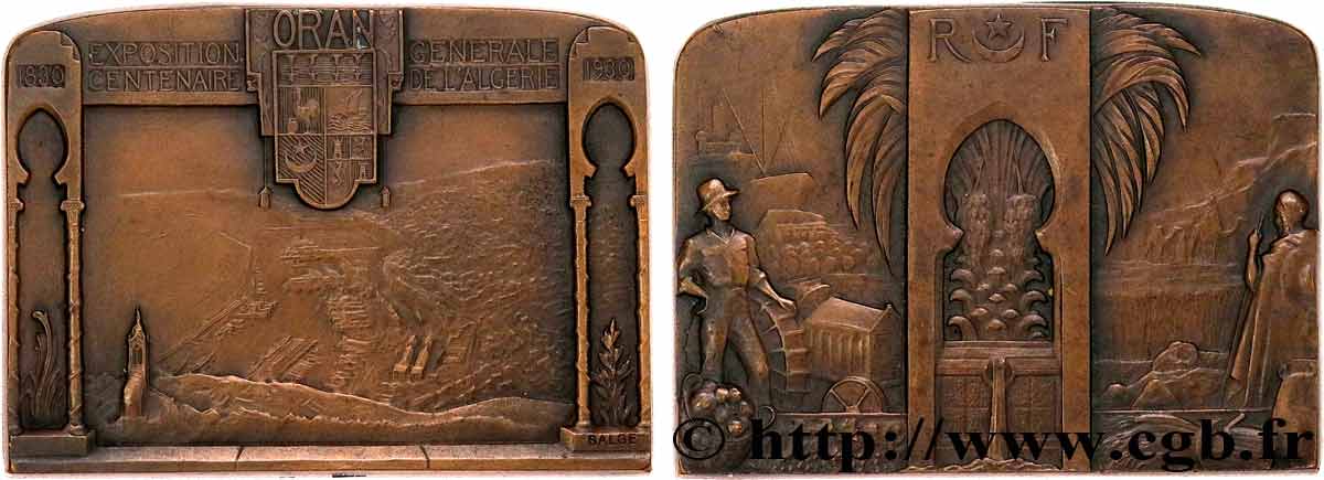 ALGÉRIE - TROISIÈME RÉPUBLIQUE Plaque, Exposition générale, Centenaire de l’Algérie VZ