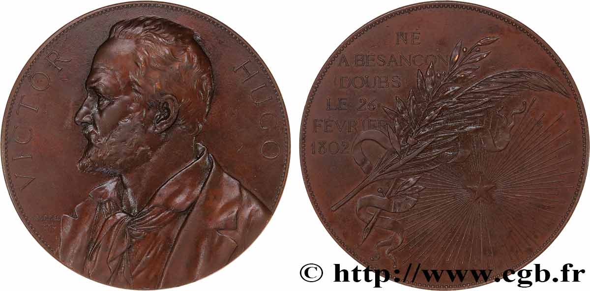 LITERATURE : WRITERS - POETS Médaille, Souvenir du centenaire de Victor Hugo, refrappe MBC+