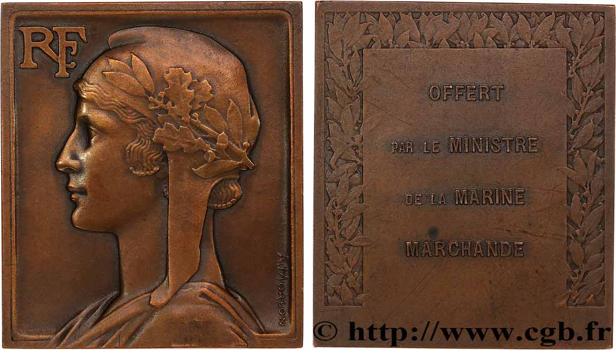 III REPUBLIC Plaquette, Offerte par le ministre de la Marine Marchande AU