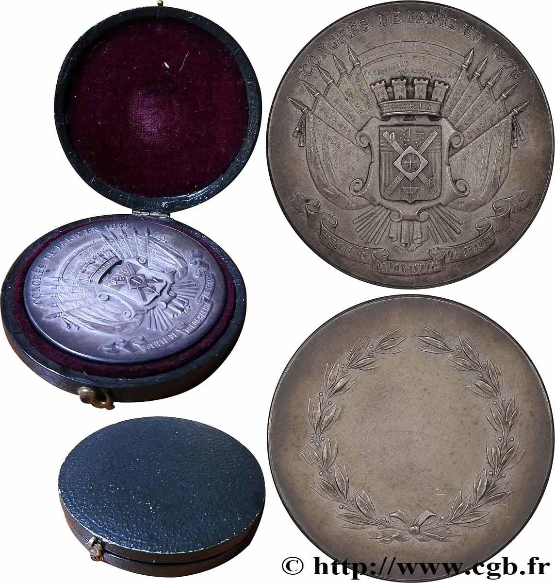 TROISIÈME RÉPUBLIQUE Médaille de récompense, Congrès de Paris, Société de topographie de France SUP