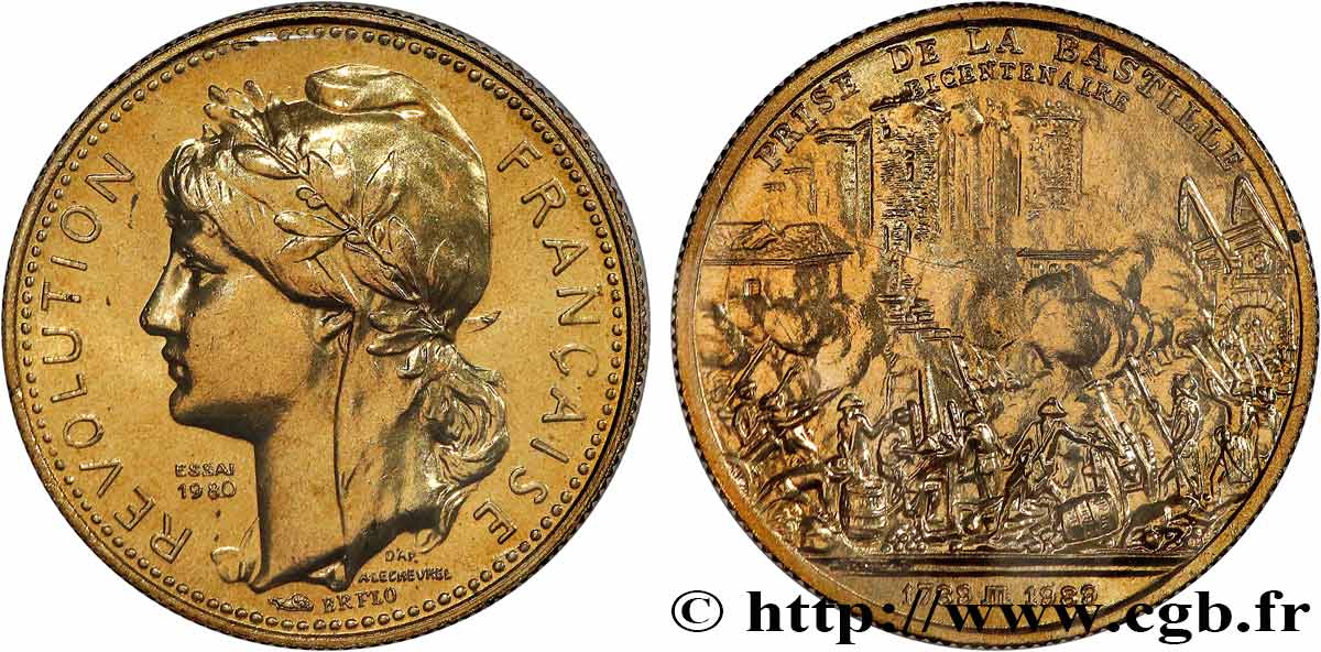 FUNFTE FRANZOSISCHE REPUBLIK Médaille, Bicentenaire de la Révolution Française, Prise de la Bastille ST