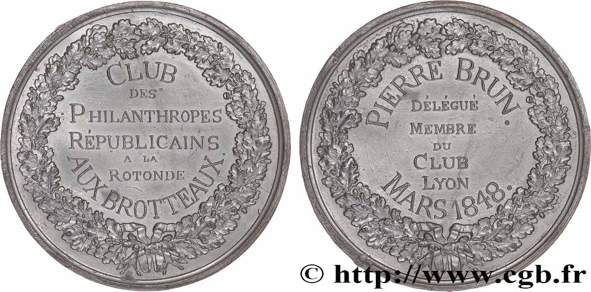 DEUXIÈME RÉPUBLIQUE Médaille, Club des philanthropes républicains AU