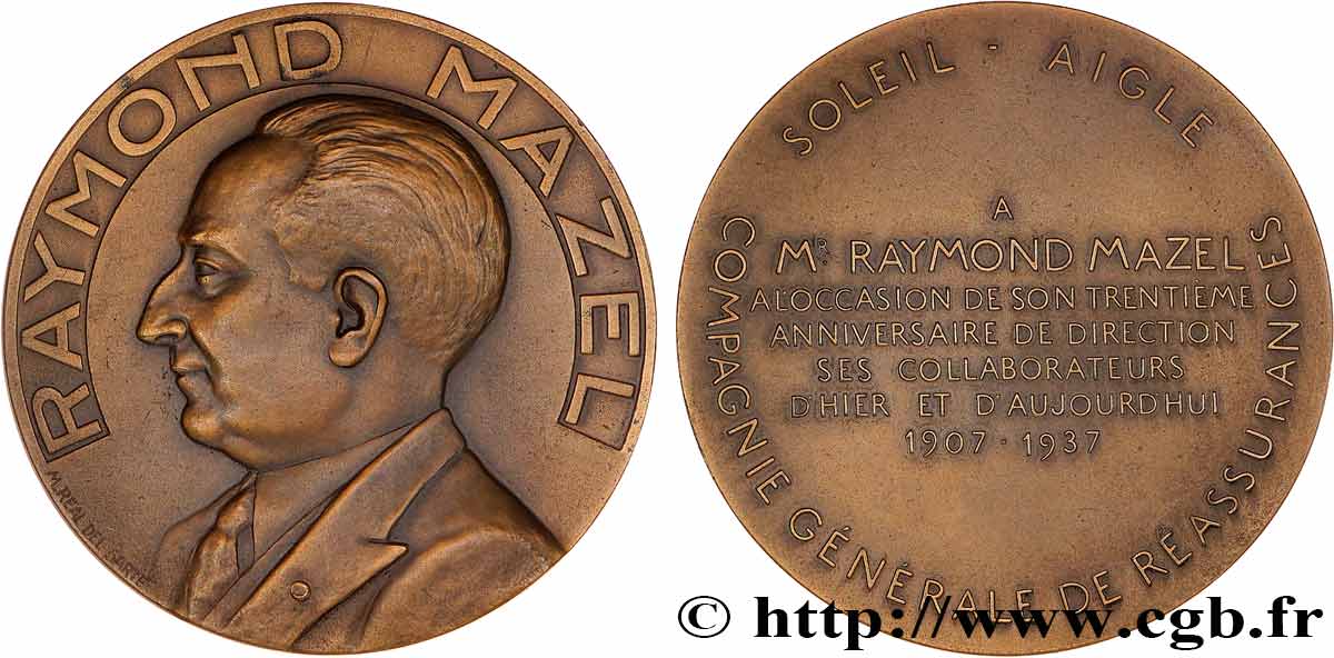 ASSURANCES Médaille, Réassurance, Raymond Mazel TTB+