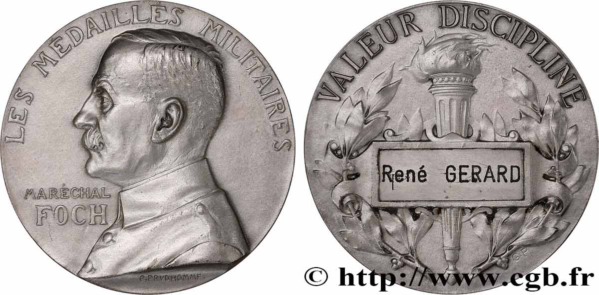 TROISIÈME RÉPUBLIQUE Médaille, Maréchal Foch, Valeur discipline SUP