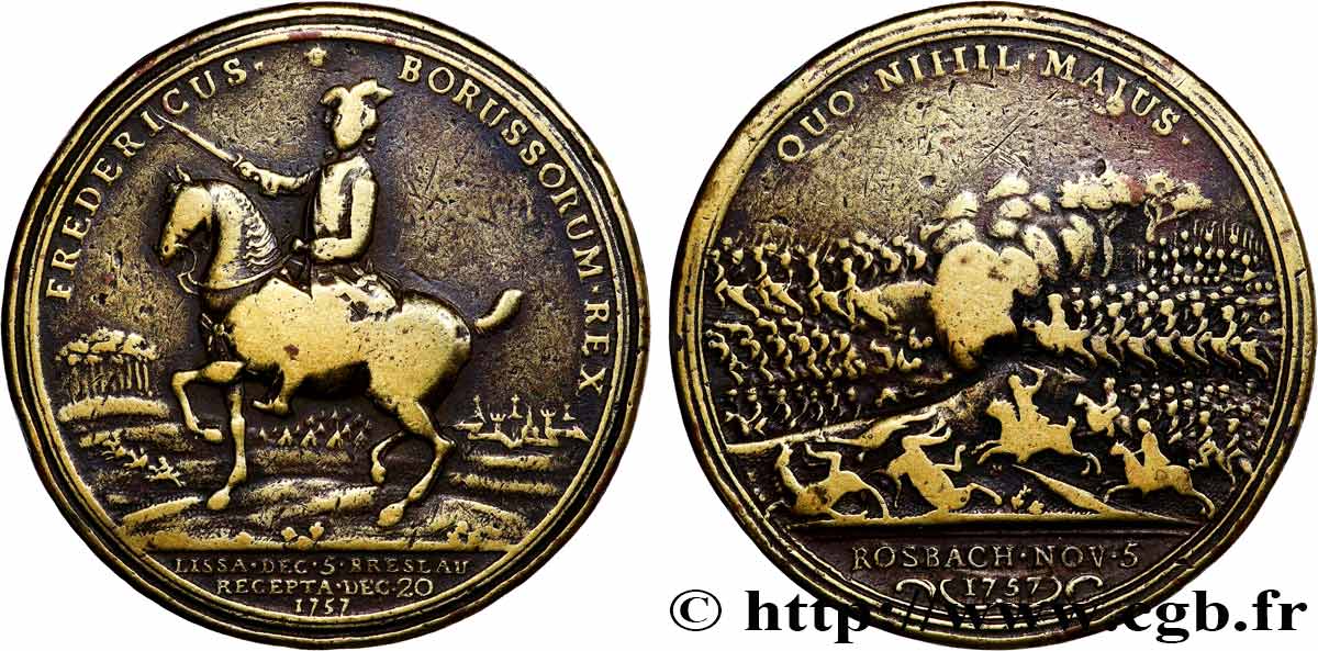 GERMANY - KINGDOM OF PRUSSIA - FREDERICK II THE GREAT Médaille, Batailles de Lissa et Rosbach VF