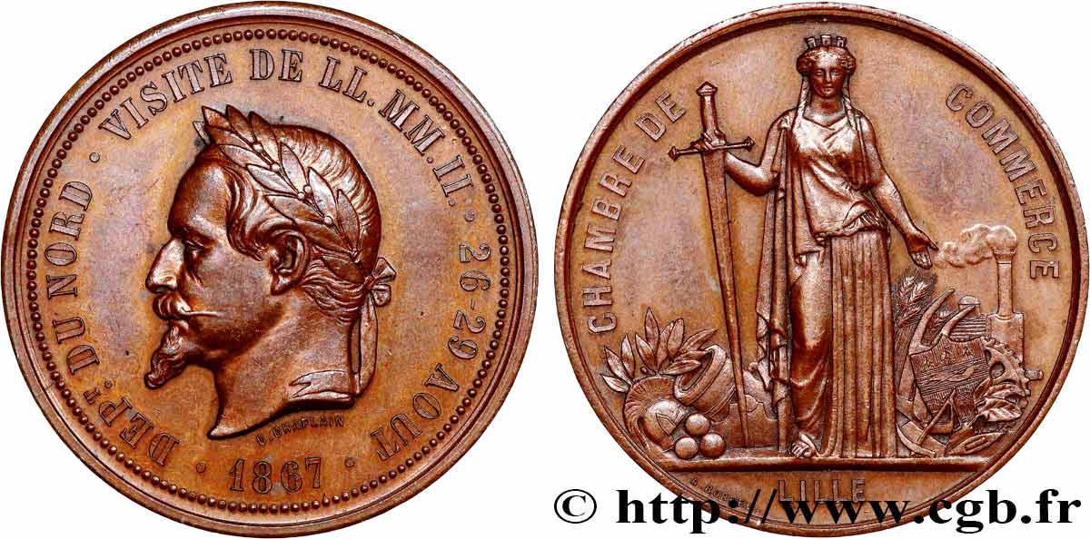 SECOND EMPIRE Médaille, Napoléon III, Chambre de commerce de Lille TTB