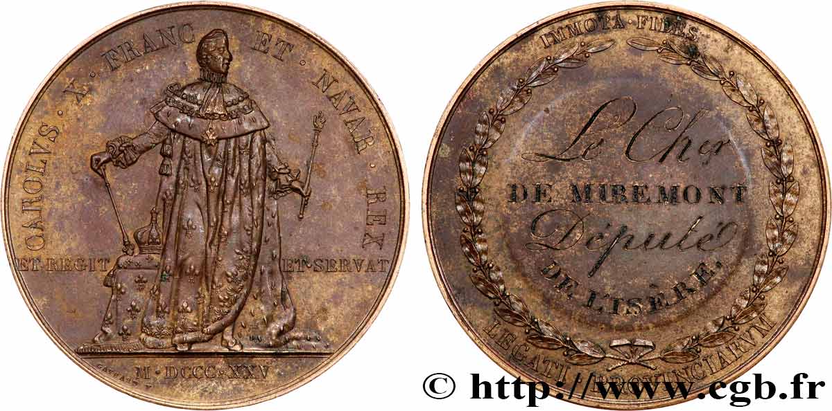 CARLOS X Médaille, Sacre de Charles X, attribuée à Philippe-Paul de Tessières, chevalier de Miremont  EBC