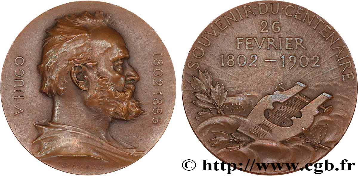 TROISIÈME RÉPUBLIQUE Médaille, Centenaire de la naissance de Victor Hugo SUP
