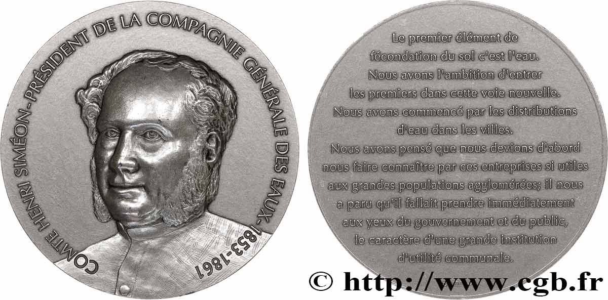 SECOND EMPIRE Médaille, Comte Henri Siméon, président de la Compagnie générale des eaux SUP