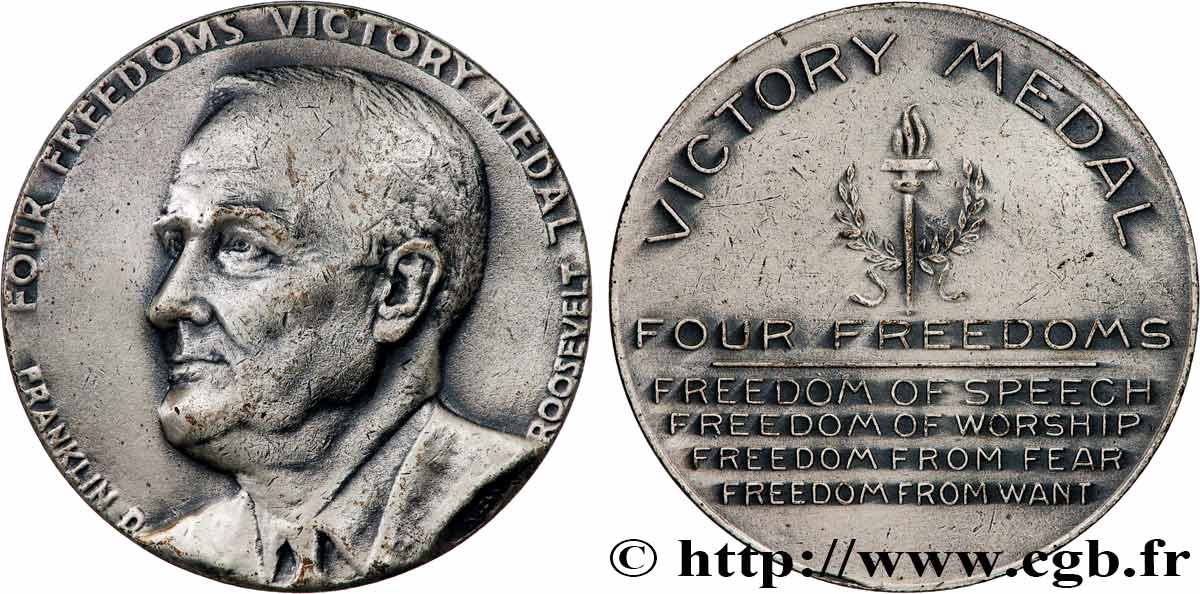ÉTATS-UNIS D AMÉRIQUE Médaille, Franklin Roosevelt, Four freedoms Victory TTB+