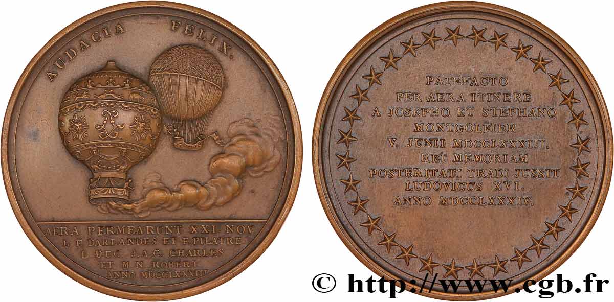 LOUIS XVI Médaille, Expérience aérostatique, Premier vol de ballons habités, refrappe SUP