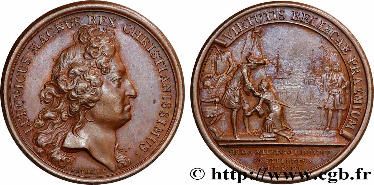 LOUIS XIV LE GRAND OU LE ROI SOLEIL Médaille, Institution de l’Ordre Militaire de Saint-Louis SUP