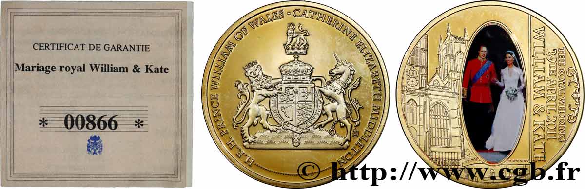 VEREINIGTEN KÖNIGREICH Médaille, Mariage du Prince William avec Catherine Elisabeth Middleton VZ
