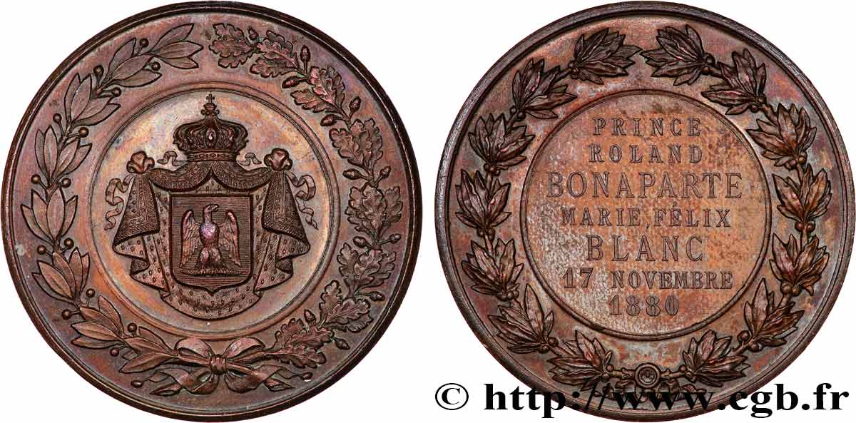 LOVE AND MARRIAGE Médaille, Mariage du Prince Roland Bonaparte et Marie Félix Blanc AU/AU