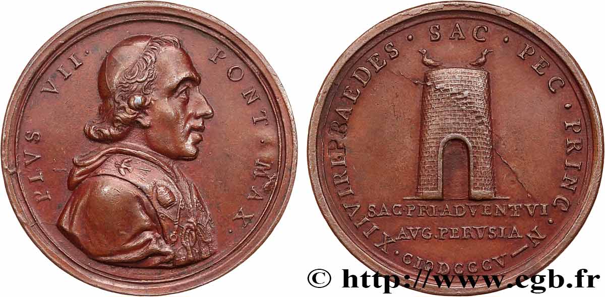 ITALIEN - KIRCHENSTAAT - PIUS VII. (Barnaba Chiaramonti) Médaille, Visite de la cité de Pérouse fVZ