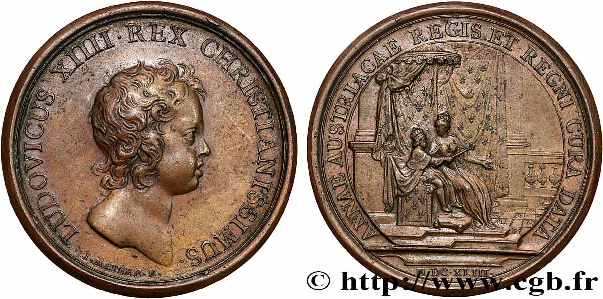 LOUIS XIV LE GRAND OU LE ROI SOLEIL Médaille, Anne d’Autriche, Régente SUP