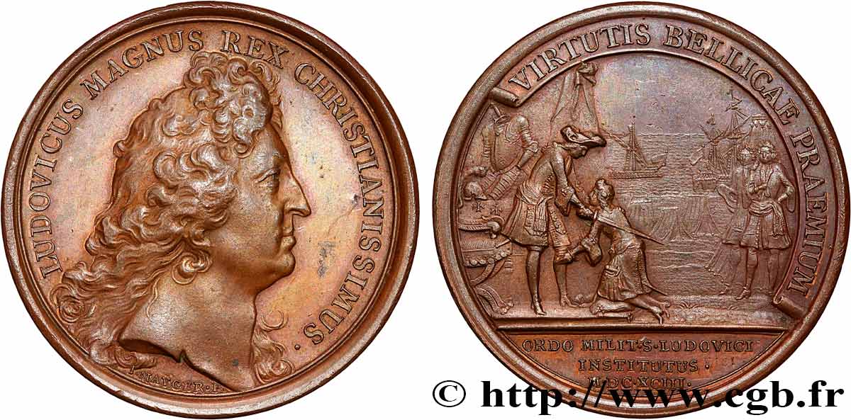 LOUIS XIV LE GRAND OU LE ROI SOLEIL Médaille, Institution de l’Ordre Militaire de Saint-Louis SUP