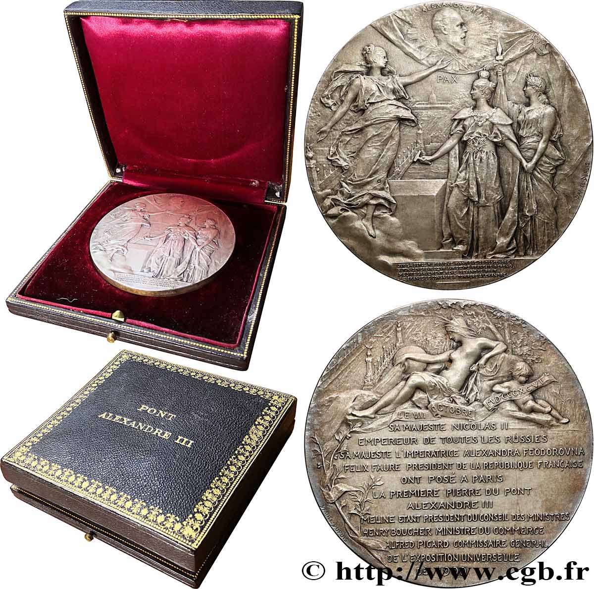 III REPUBLIC Médaille, Pose de la première pierre du pont Alexandre III AU/AU