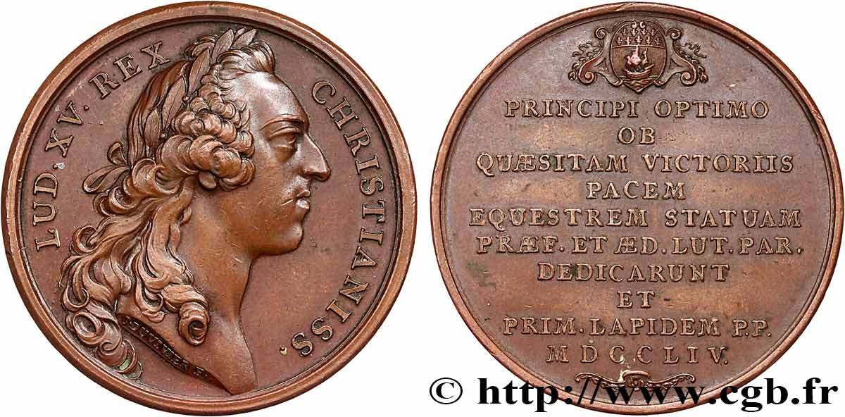 LOUIS XV DIT LE BIEN AIMÉ Médaille, Pose de la première pierre de la statue équestre de Louis XV à Paris TTB+