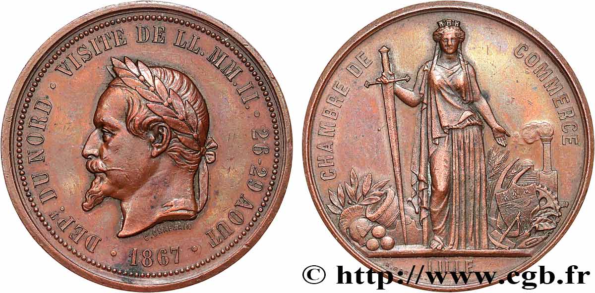 SECOND EMPIRE Médaille, Napoléon III, Chambre de commerce de Lille TTB