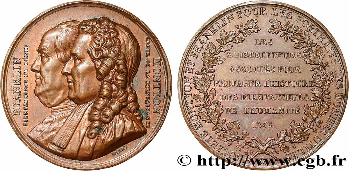 LOUIS-PHILIPPE Ier Médaille, Société Montyon et Franklin pour les portraits des hommes utiles TTB+