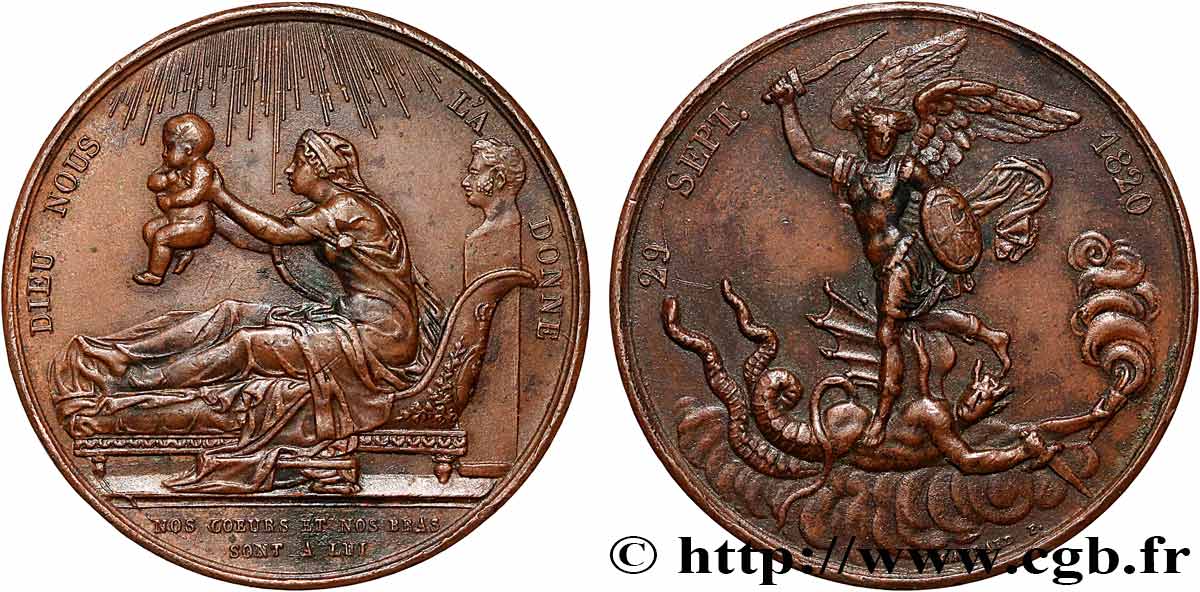 HENRI V COMTE DE CHAMBORD Médaille, Naissance de Henri, duc de Bordeaux, futur comte de Chambord TTB