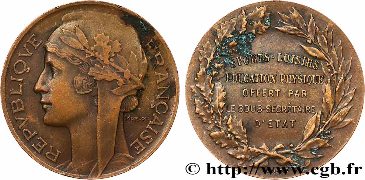 TROISIÈME RÉPUBLIQUE Médaille de récompense, offert par le sous-secrétaire d’État TTB