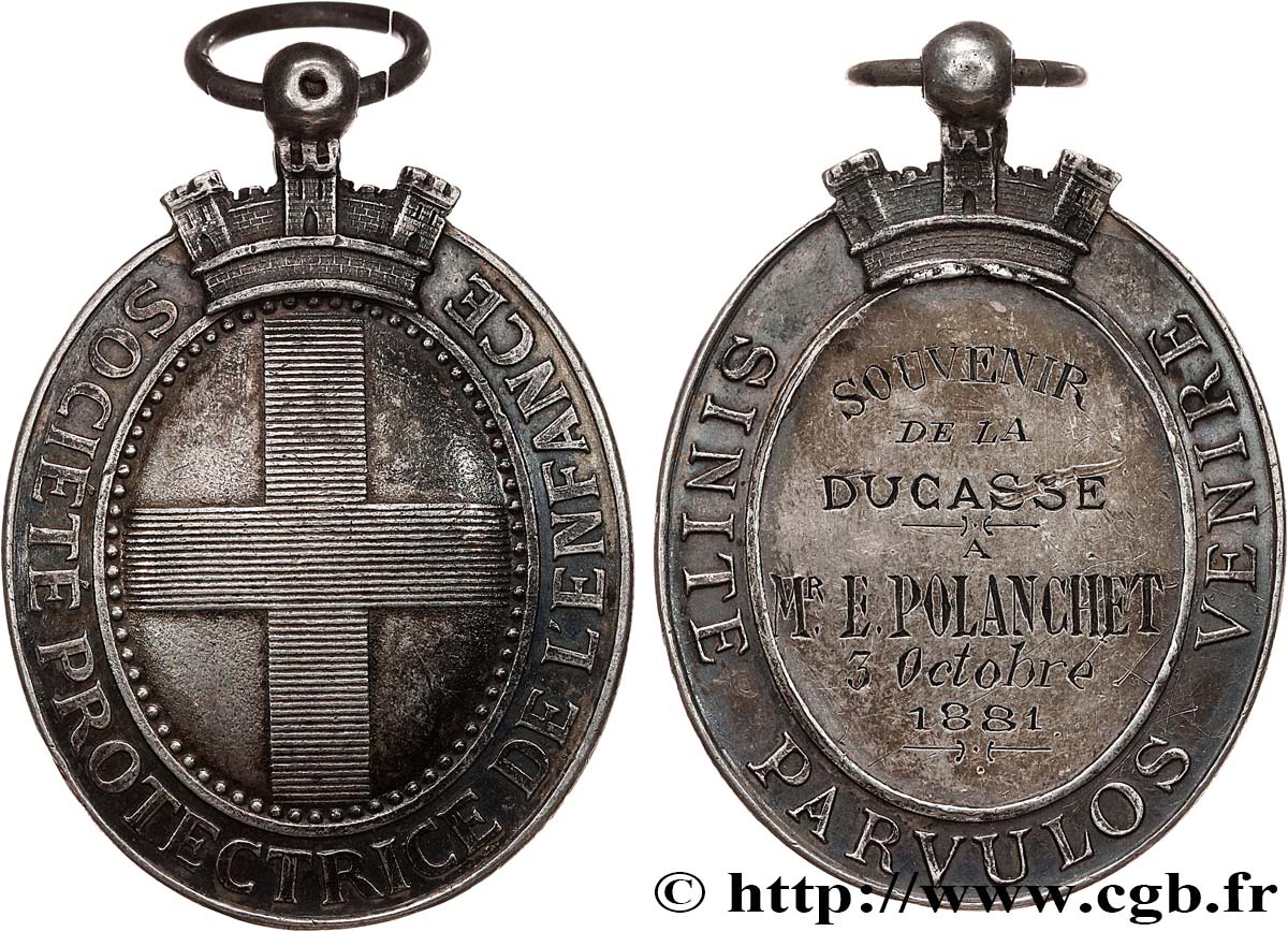 III REPUBLIC Médaille, Société protectrice de l enfance, Souvenir de la Ducasse AU