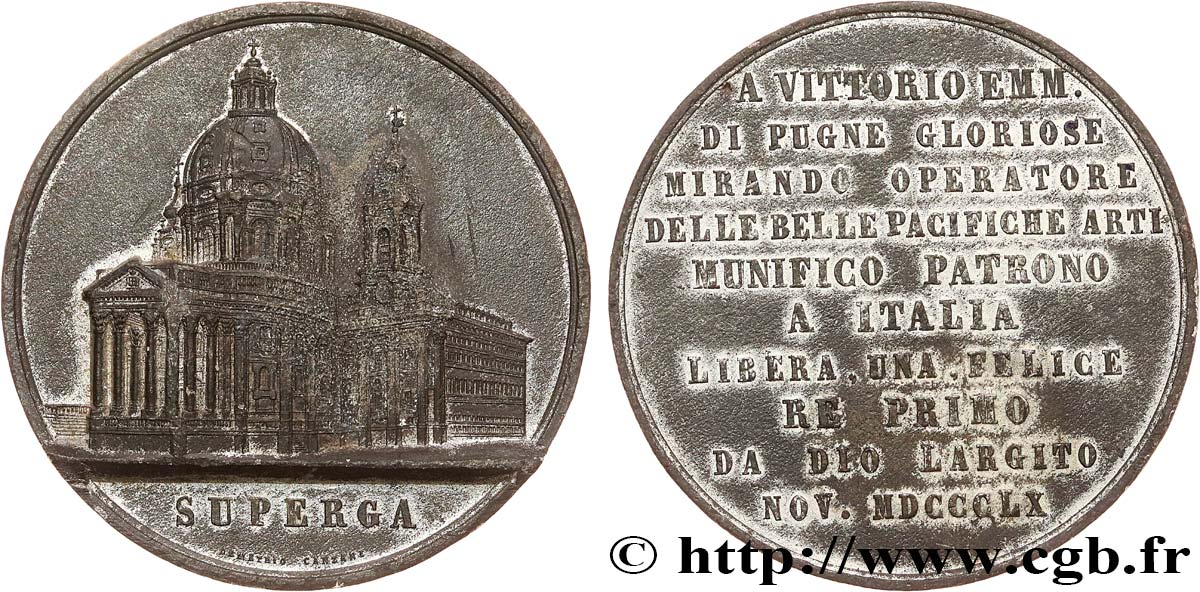 ITALIA - REINO DE ITALIA - VÍCTOR-MANUEL II Médaille, Basilique de Superga BC+