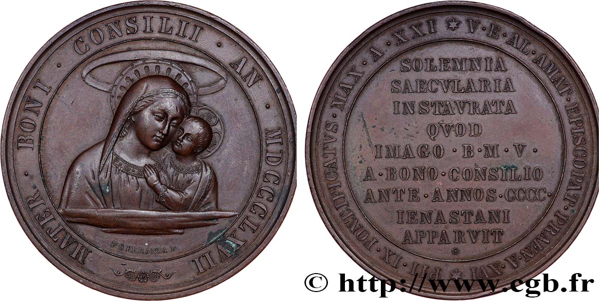 ITALIE - ÉTATS DU PAPE - PIE IX (Jean-Marie Mastai Ferretti) Médaille, Notre Dame du bon conseil TTB+