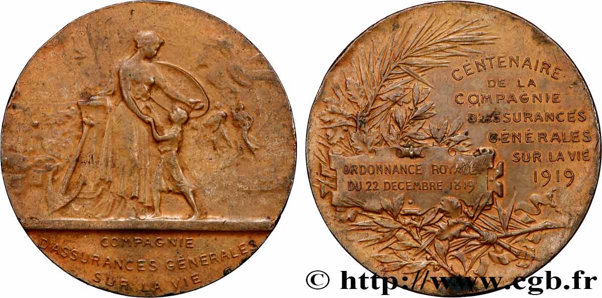LES ASSURANCES Médaille, Centenaire de la Compagnie d’Assurances générales sur la vie SS
