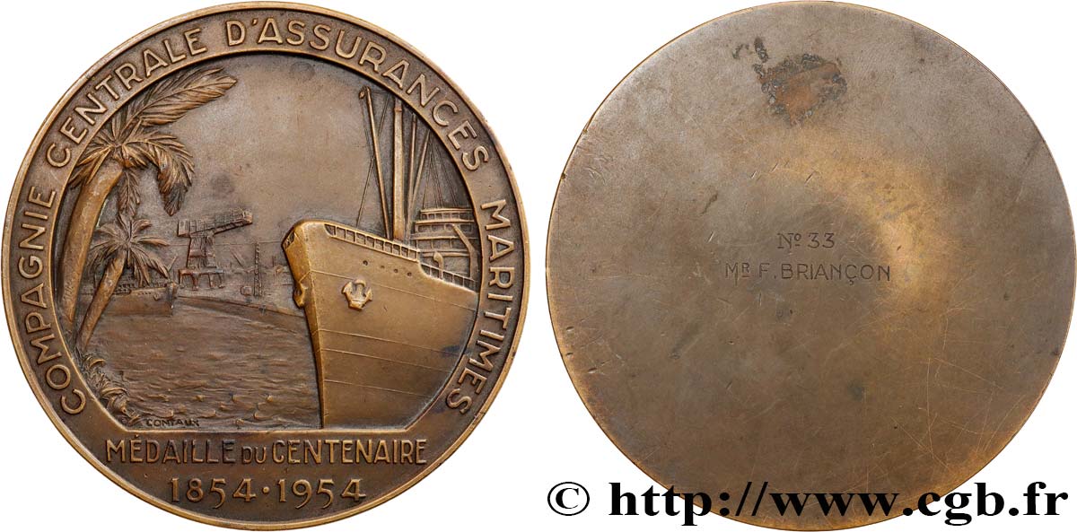 QUARTA REPUBBLICA FRANCESE Médaille, Centenaire de la Compagnie centrale d’assurances maritimes q.SPL
