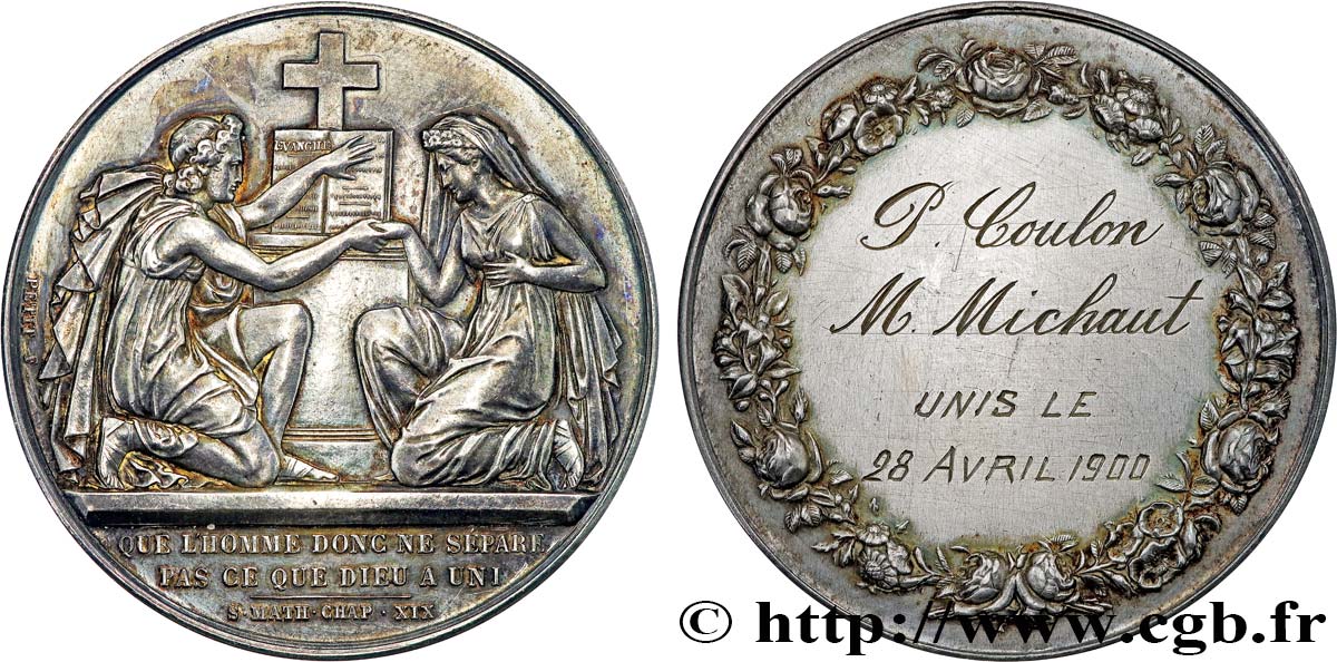 AMOUR ET MARIAGE Médaille de mariage, Evangile de St Mathieu  TTB+