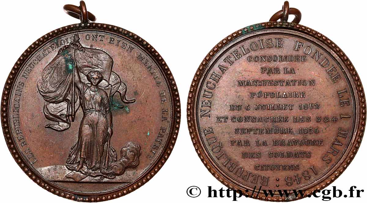 SCHWEIZ -  KANTON NEUCHATEL Médaille, Consécration de la fondation de la République neuchâteloise fVZ
