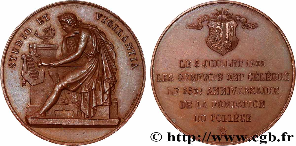 SUISSE Médaille, 350e anniversaire du collègue de Genève TTB+