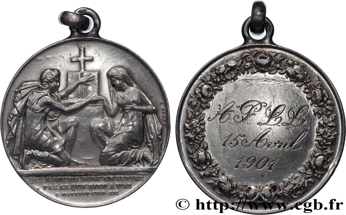 AMOUR ET MARIAGE Médaille de mariage, transformée en pendentif fSS/SS