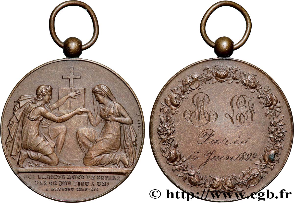 AMOUR ET MARIAGE Médaille de mariage, transformée en pendentif EBC