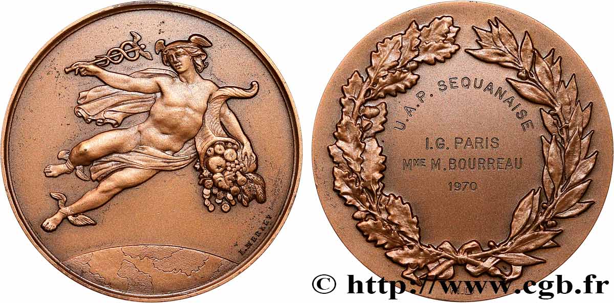 CINQUIÈME RÉPUBLIQUE Médaille, Mercure, U. A. P. Séquanaise SUP
