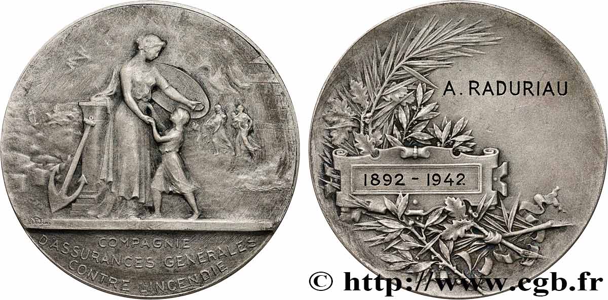 ETAT FRANÇAIS Médaille, Compagnie d’assurances générales, Incendie fVZ