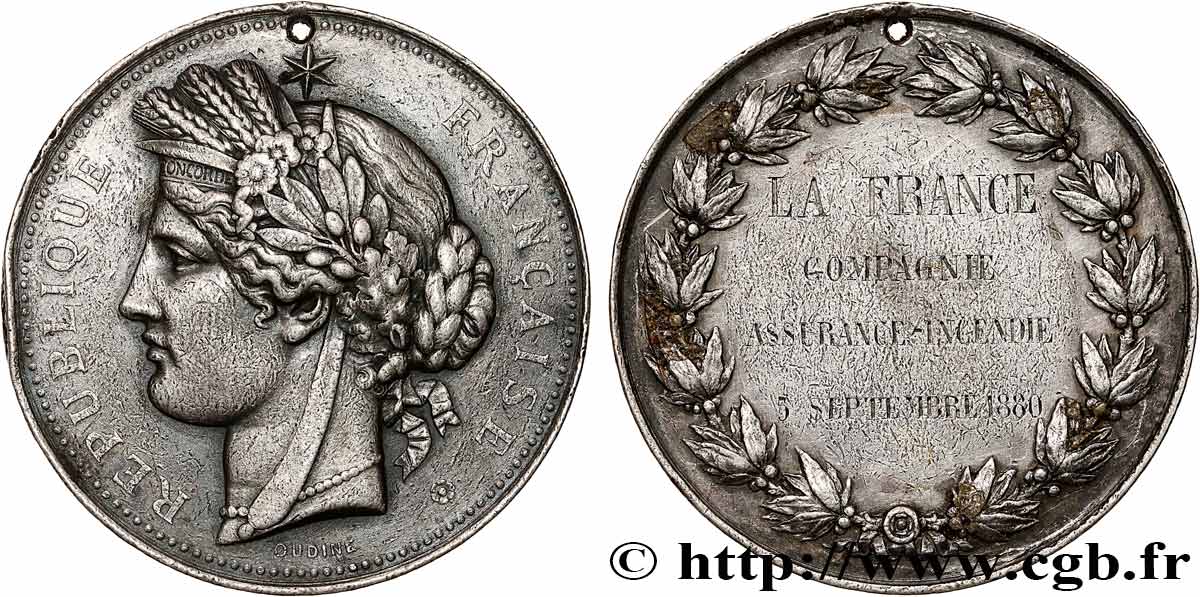 III REPUBLIC Médaille, La France, Compagnie d’Assurance-incendie XF