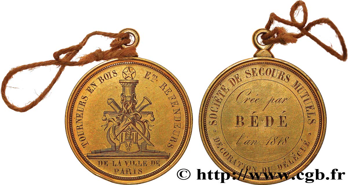 LOUIS XVIII Médaille, Société de secours mutuels, Décoration du délégué TTB+