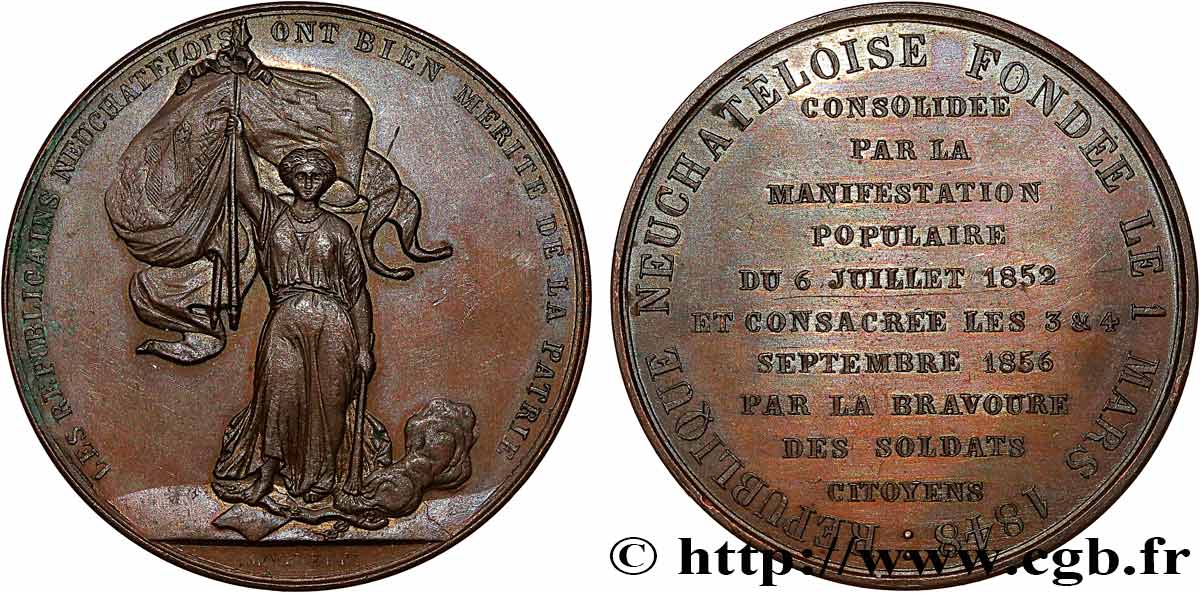 SUISSE - CANTON DE NEUCHATEL Médaille, Consécration de la fondation de la République neuchâteloise TTB+/SUP