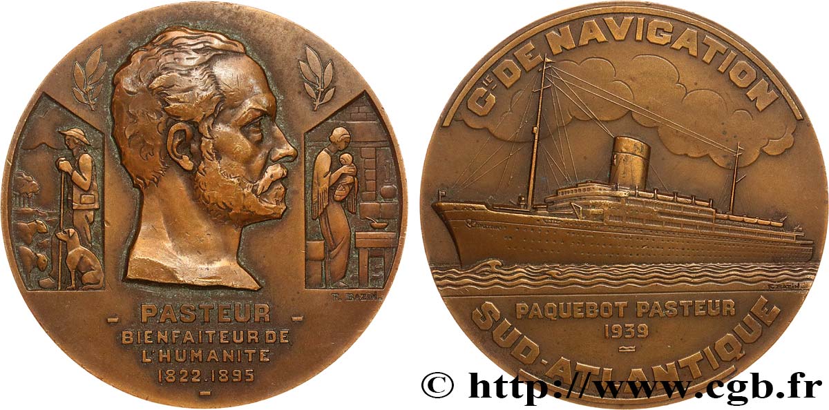 TROISIÈME RÉPUBLIQUE Médaille, Paquebot Pasteur TTB/TTB+
