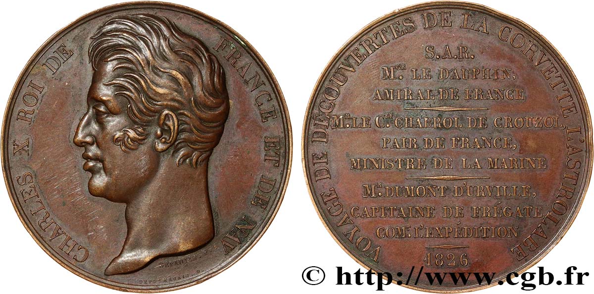 CHARLES X Médaille, Voyage de découvertes de la corvette l’Astrolabe AU