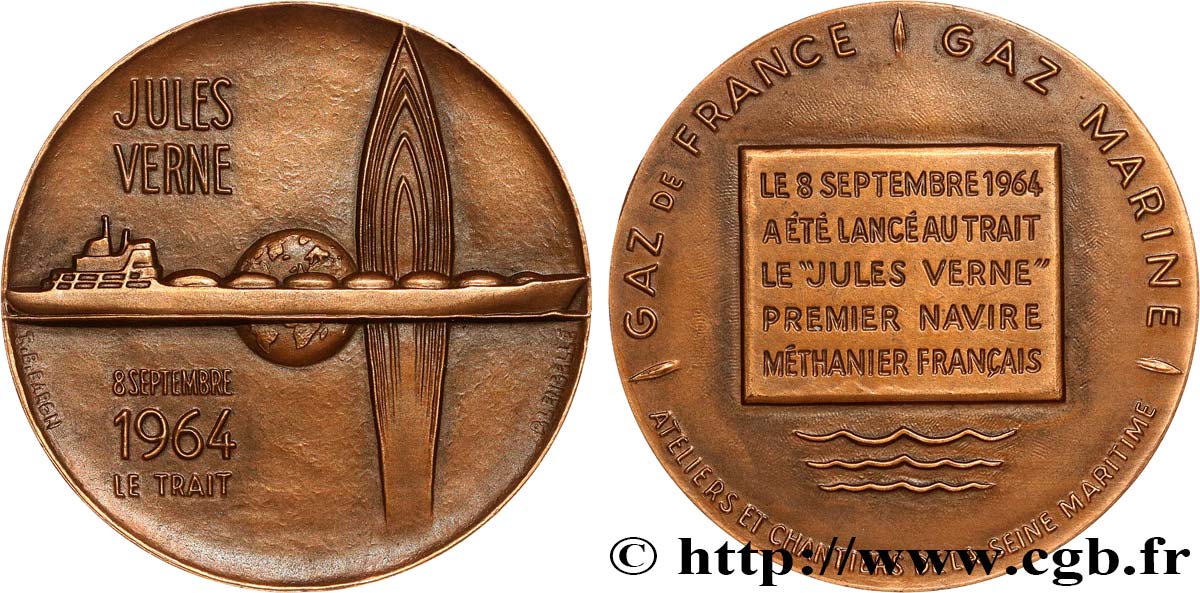 CINQUIÈME RÉPUBLIQUE Médaille, Le Jules Verne, premier navire méthanier TTB+