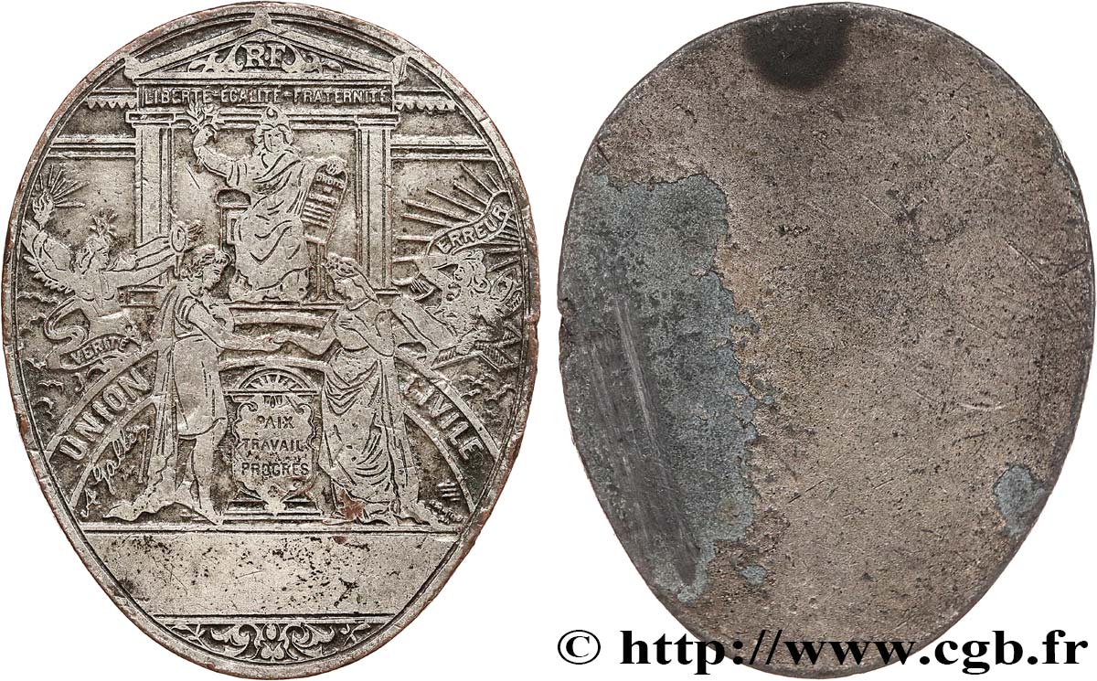 III REPUBLIC Médaille, Union Civile XF