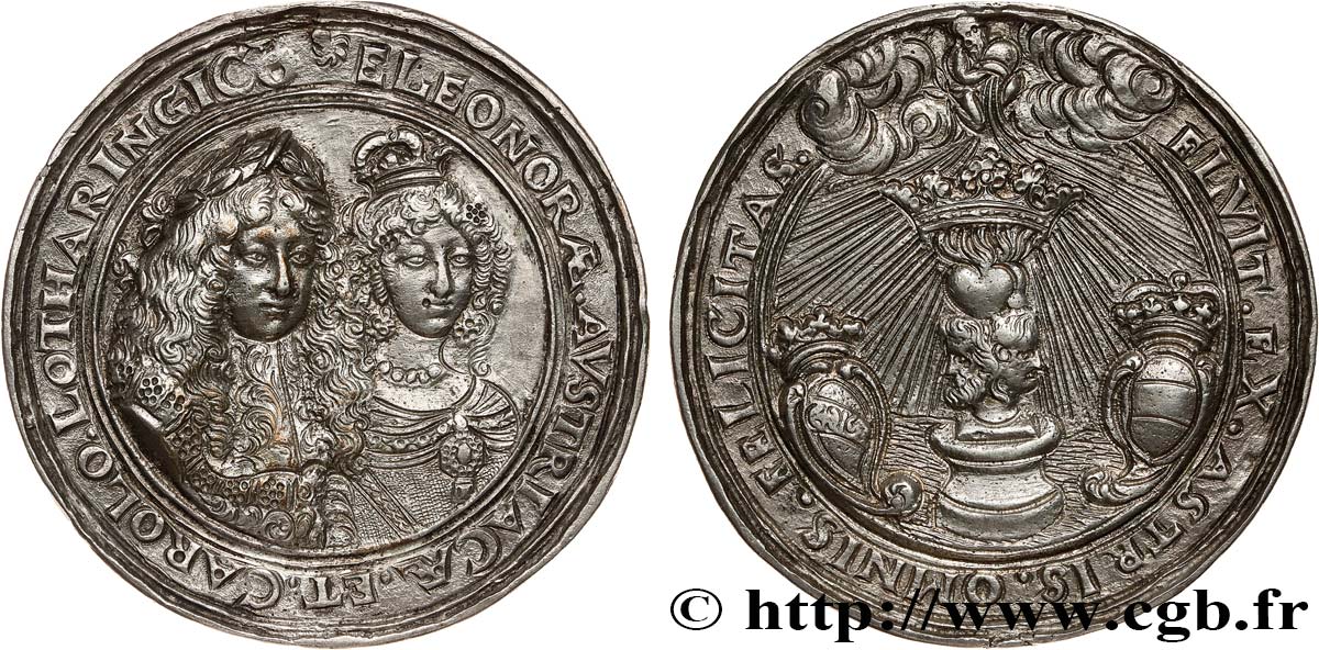 CHARLES V DE LORRAINE (LÉOPOLD-NICOLAS-SIXTE) Médaille, Mariage de l’archiduchesse Éléonore d’Autriche et Charles V de Lorraine MBC+